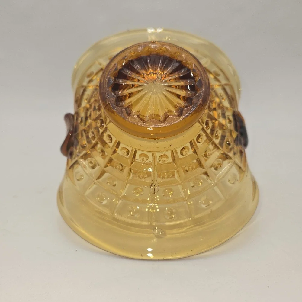L.E. Smith Amber‎ Glass Basket  Button Panel Pattern  Vintage Mid-Century Candy